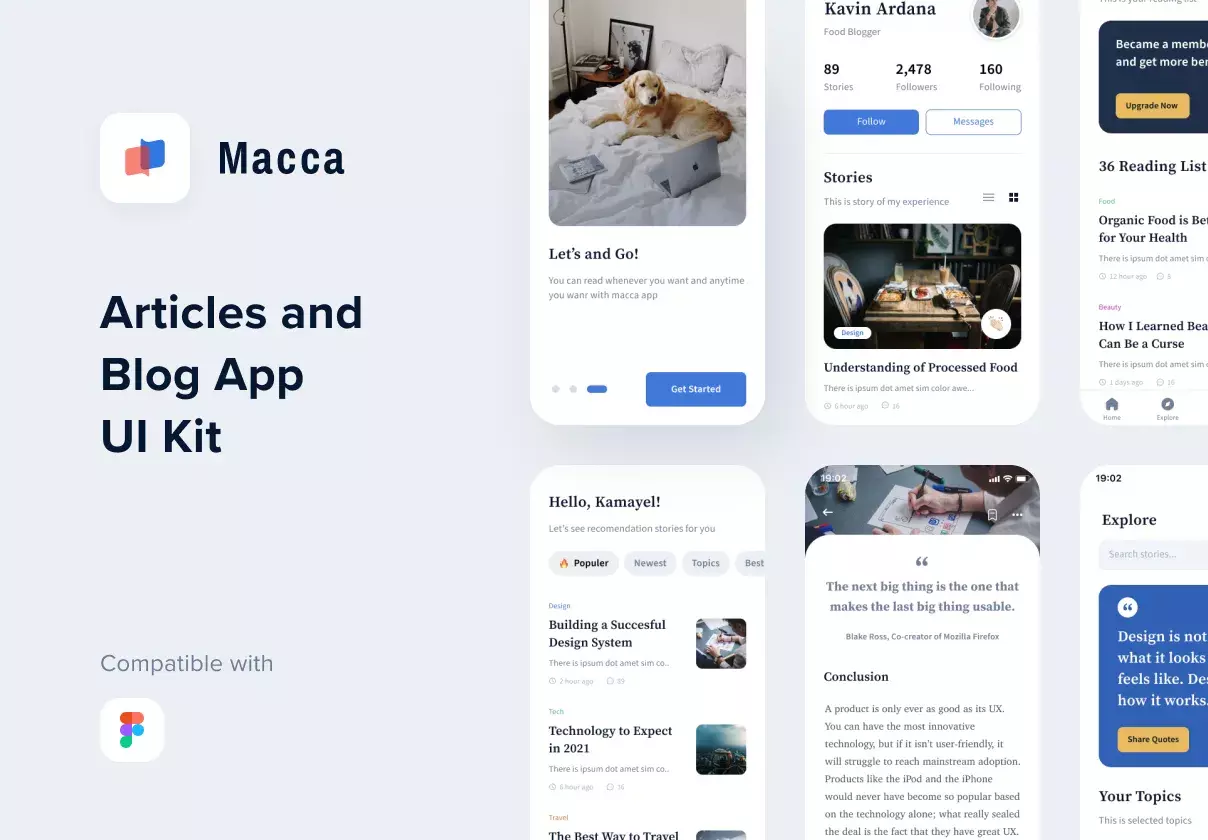 Macca - article & blog app UI Kit