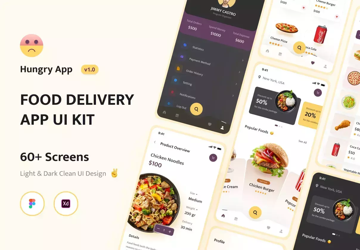 Hungry - Food Delivery App UI KIT Dark & Light