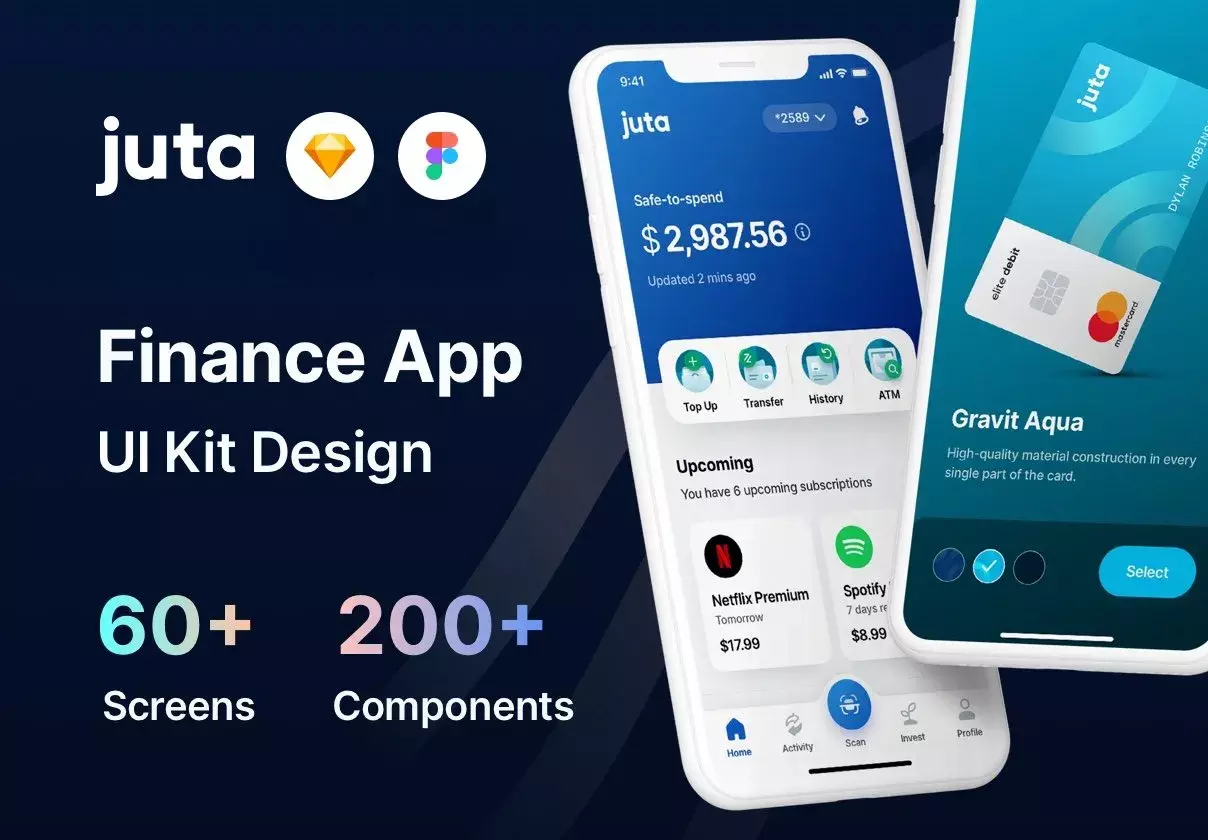 Juta Finance App UI Kit | 60+ Screens (Sketch, Figma)