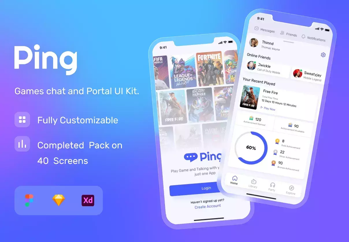 PING - Games Chat and Portal App UI Kit