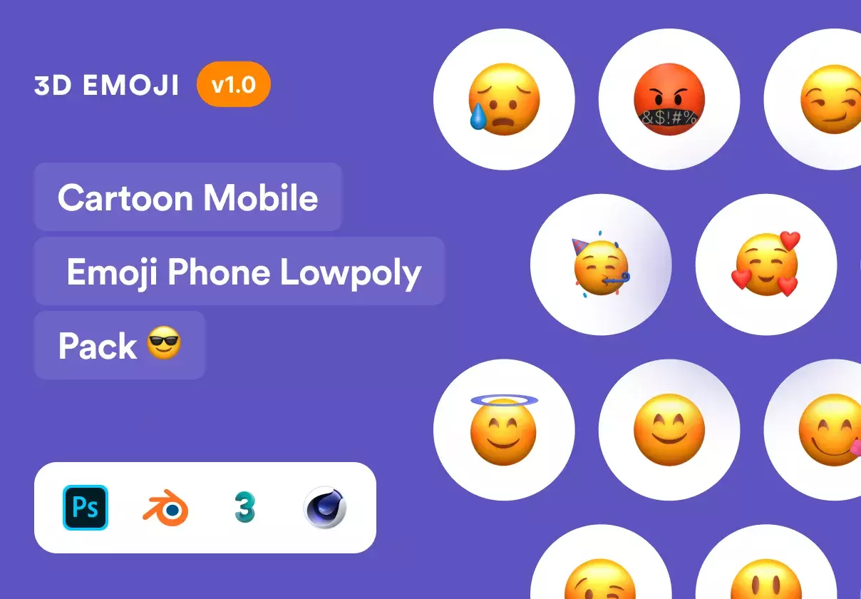 Toon style Emoji 3D Mobile Set