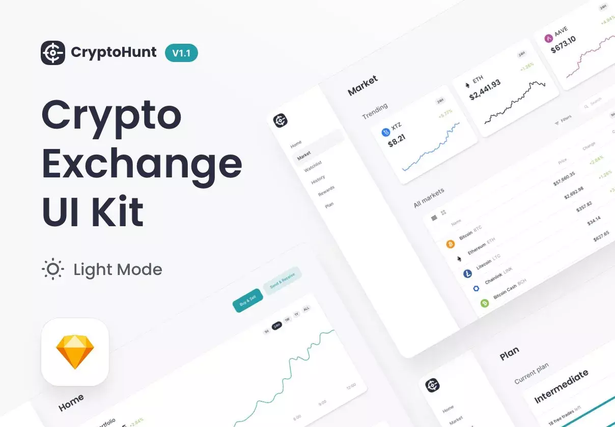 CryptoHunt | Design System for Sketch (Light Mode)