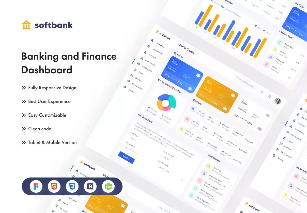 Soft Bank - Banking And Finance Dashboard (Design + Code)