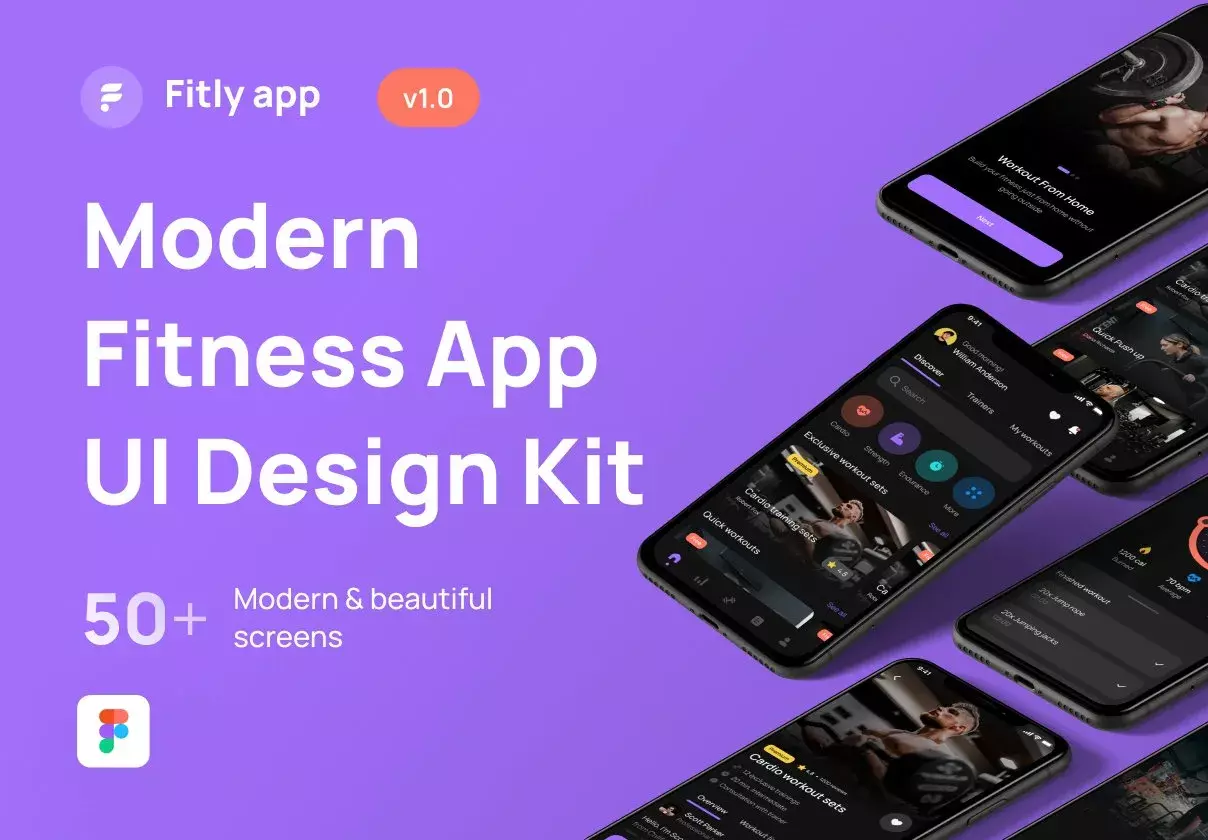 Modern fitness app UI design kit for fitness and sport industry