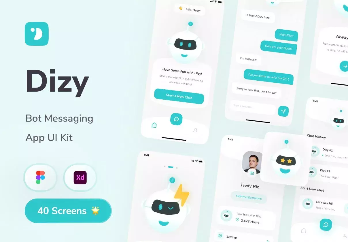 High Quality Bot Chat App UI Kit in iPhone X Screens