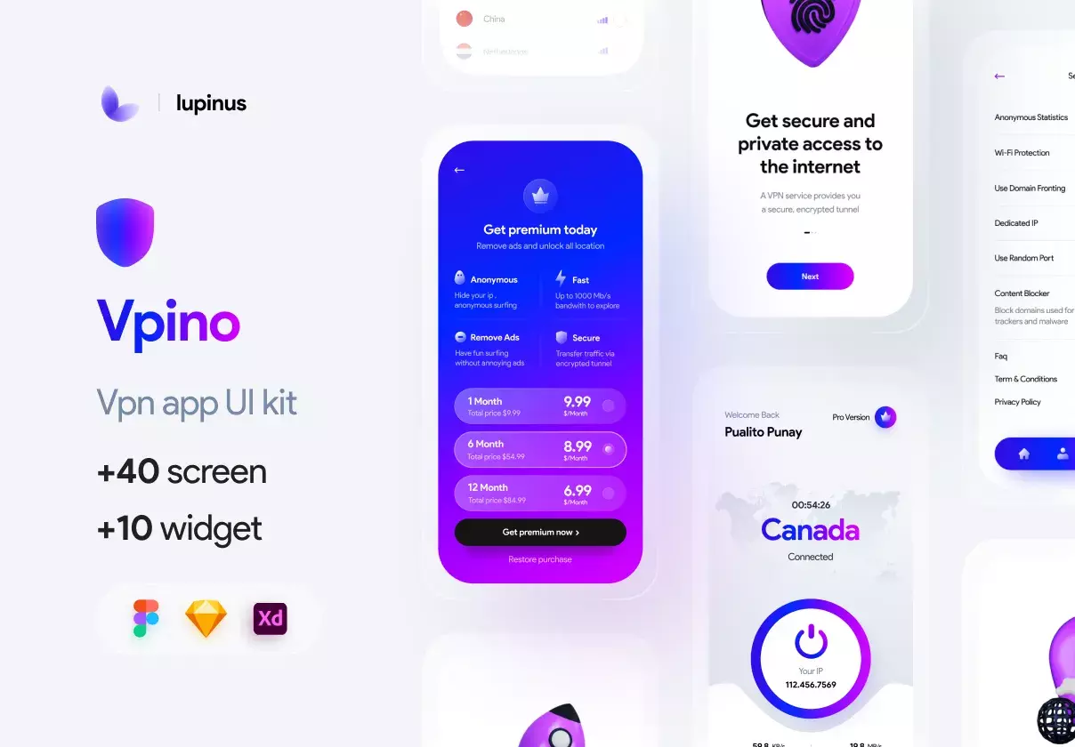 Vpino | Vpn app UI kit