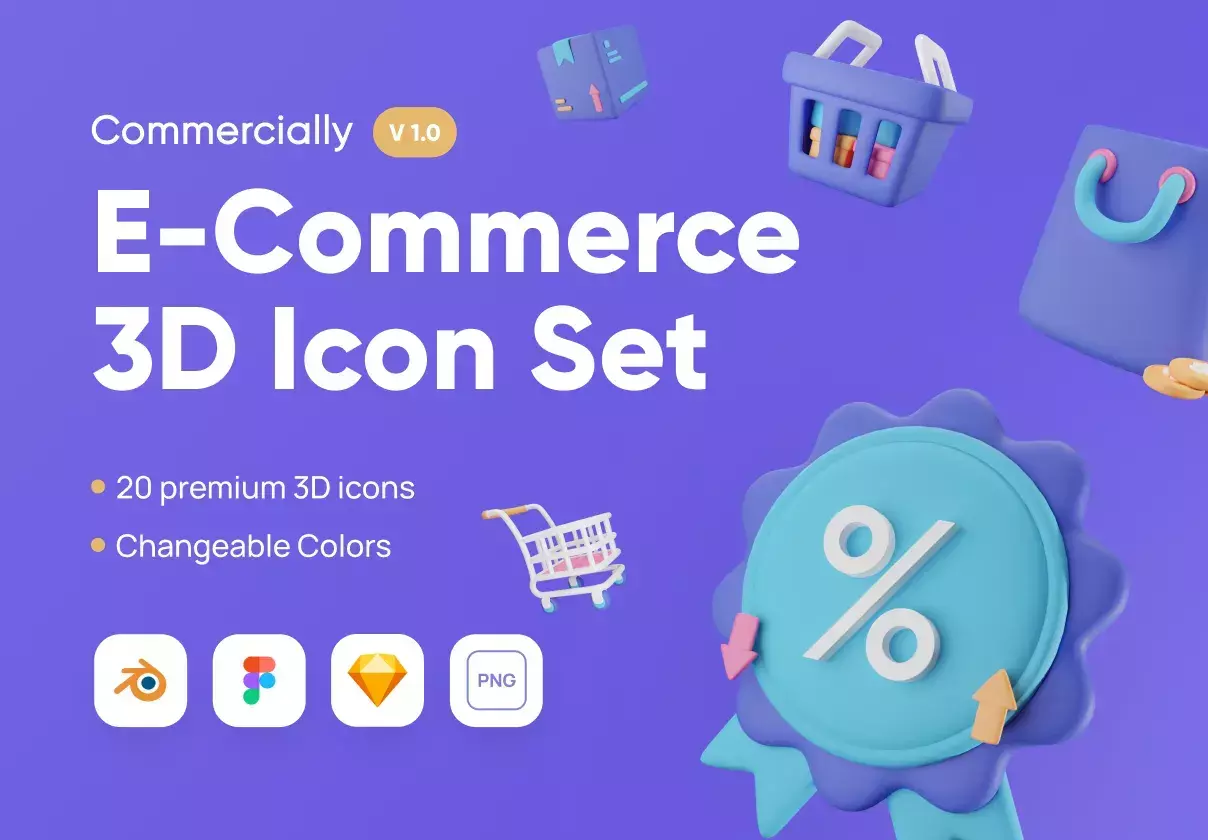 Modern & creative 3D icon set for e-commerce industry