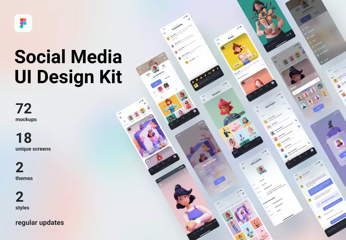 Style, trendy social media ui kits