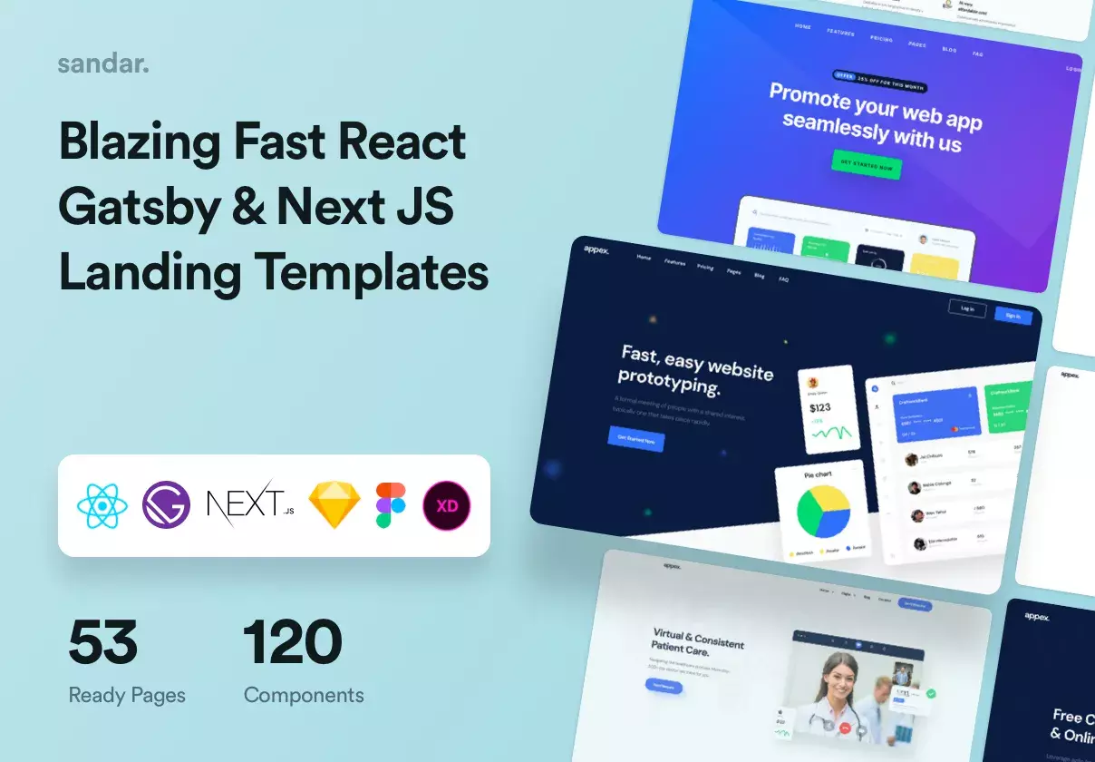 Beautifully crafted React Gatsby & Next JS landing page templates for SaaS, Startup & Agency