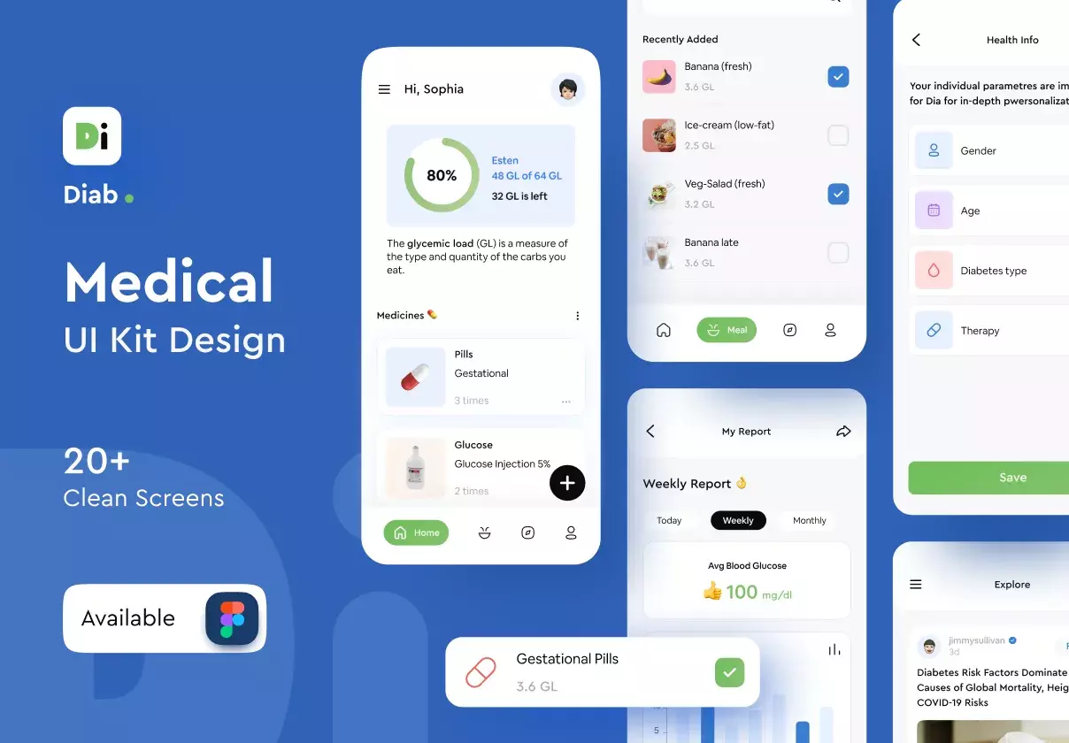 Diab - diabetes management app ui kit