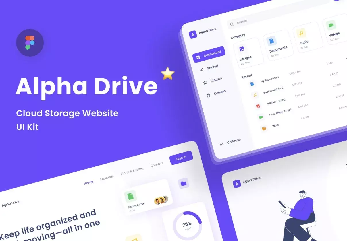 Alpha Drive Cloud Storage Website UI Kit