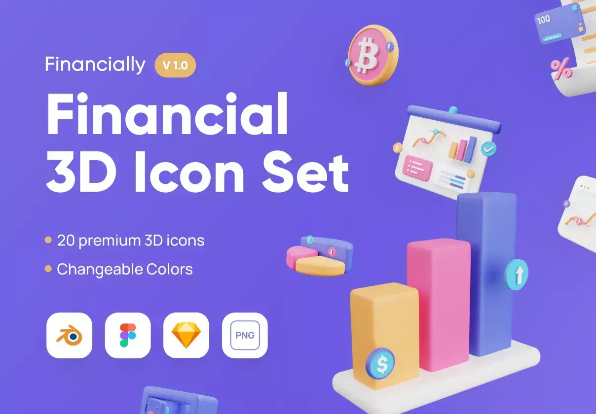 Modern & creative 3D icon set for finance industry