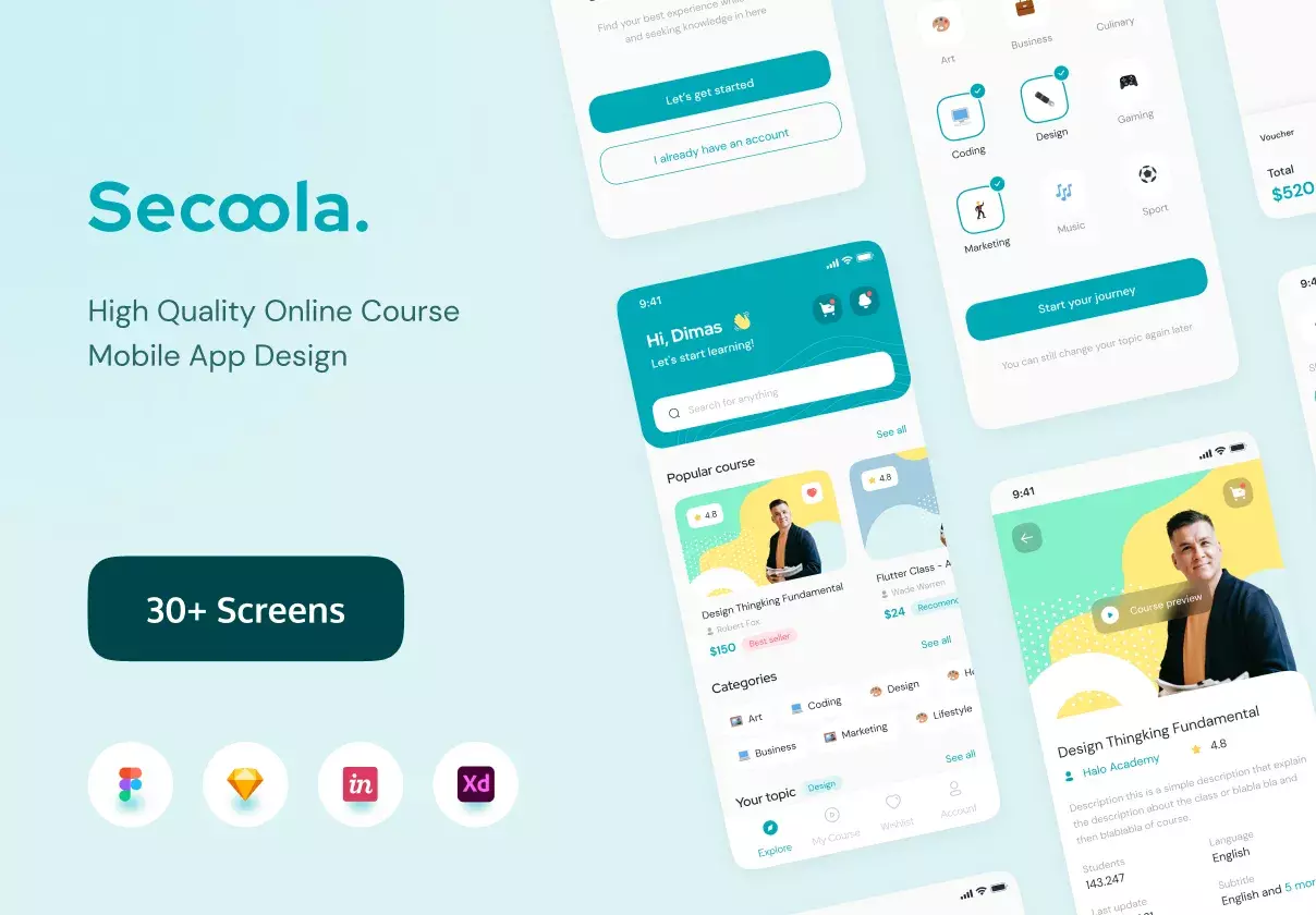 Secoola - Course Mobile Apps UI KIT