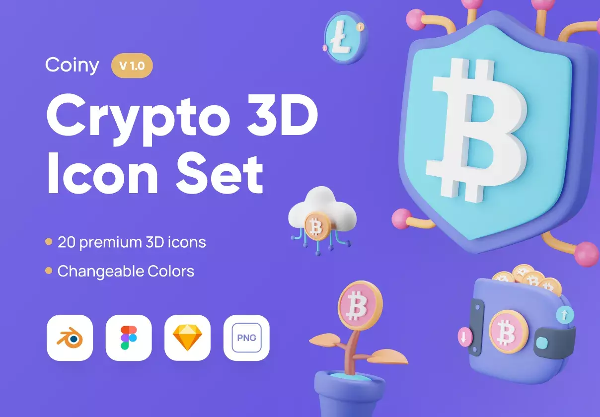 Modern & creative 3D icon set for Cryptocurrency industry