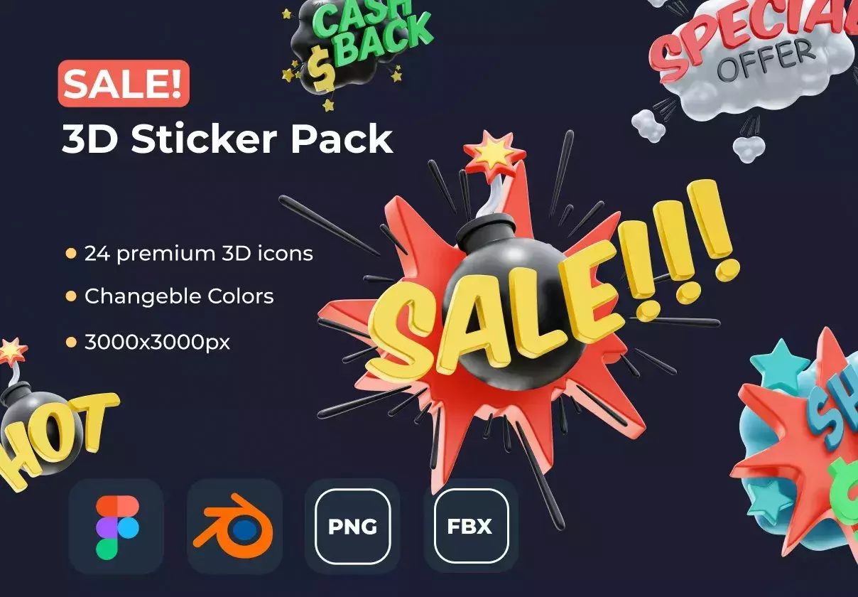 24 Premium 3D stickers illustrations for Websites, Apps, Portfolios and more