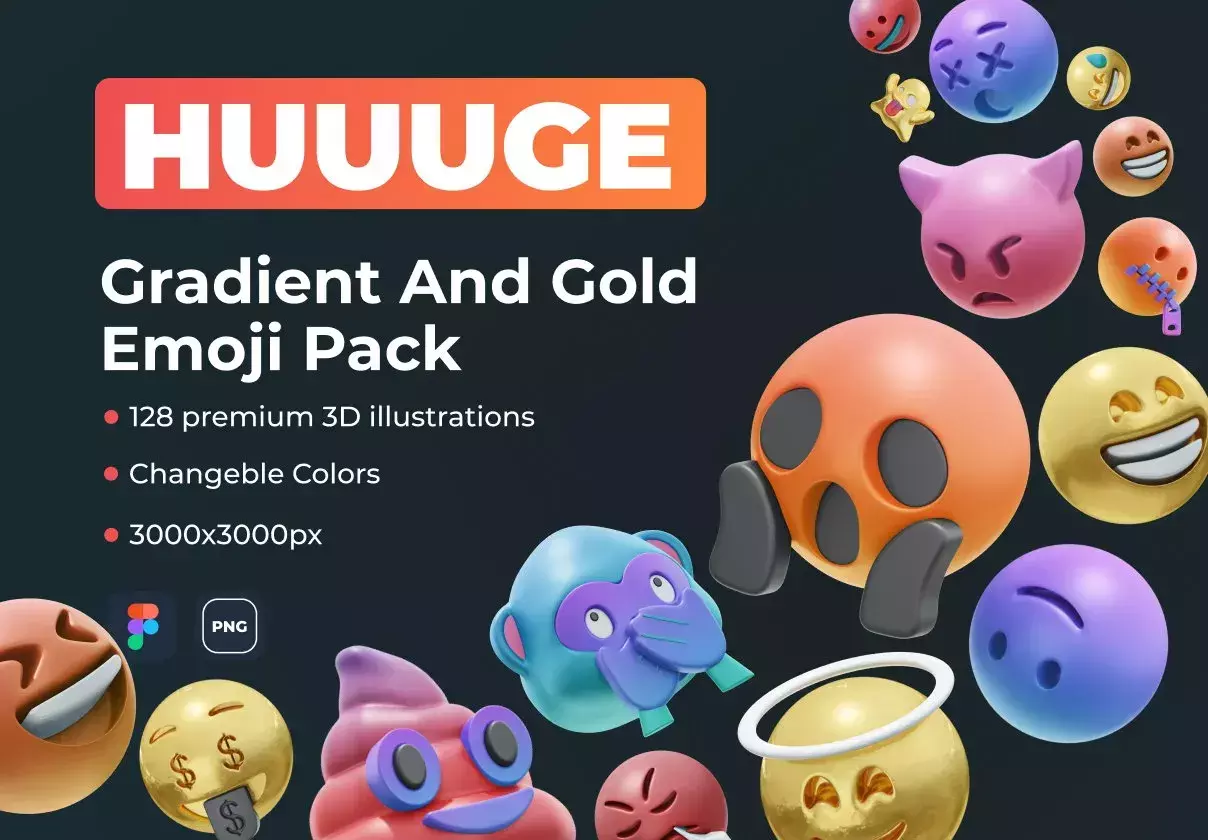 HUUUGE Gradient And Gold Emoji 3D Pack