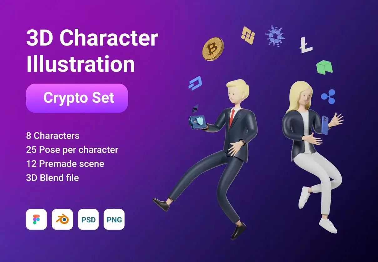 3D Character Pack Crypto Illustration & 3D Elements object