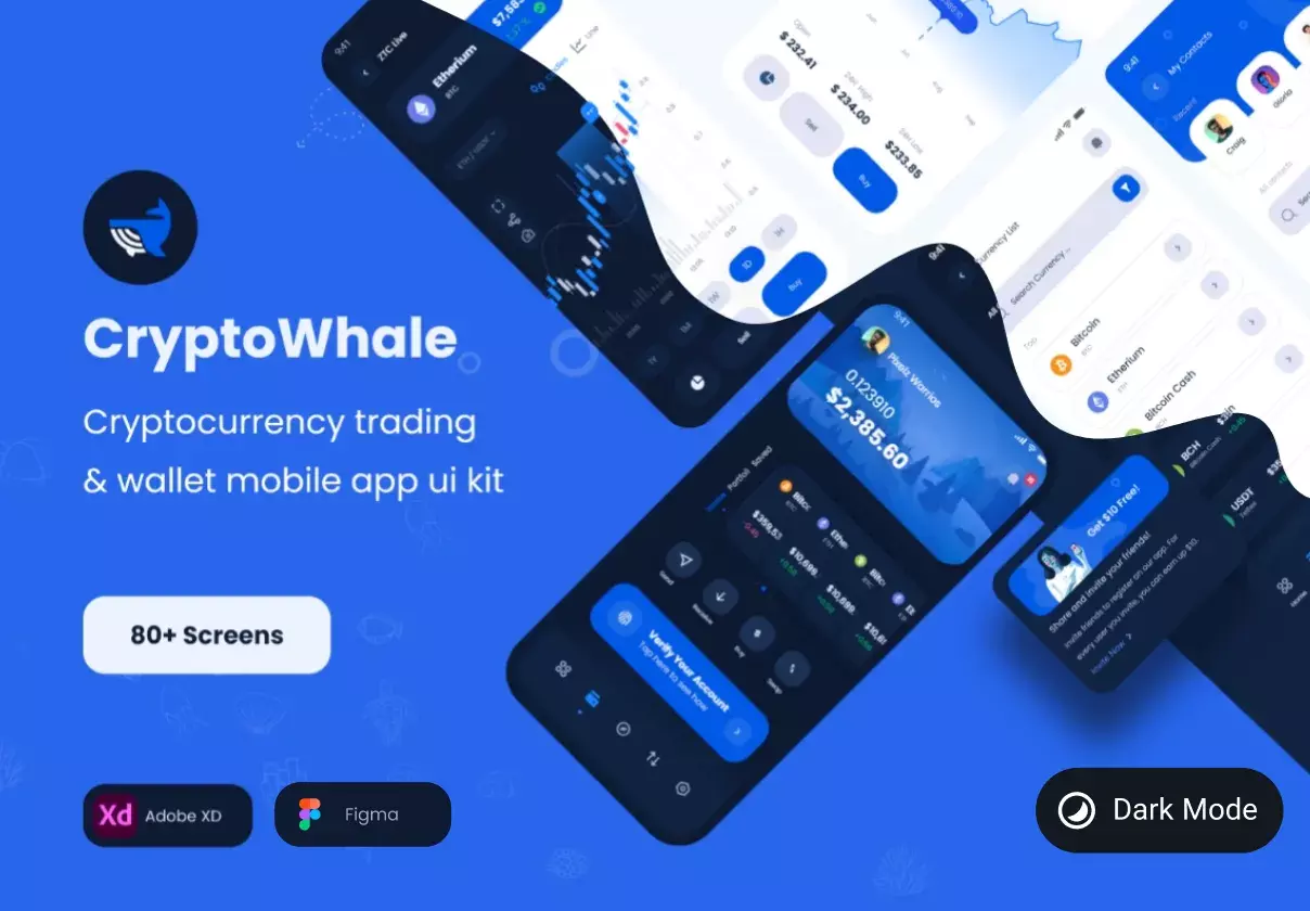 Crypto whale - Mobile App UI Kit + Dark mode