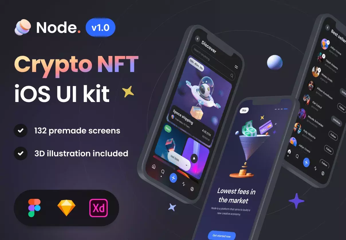 Trendy Crypto NFT marketplace iOS UI design kit