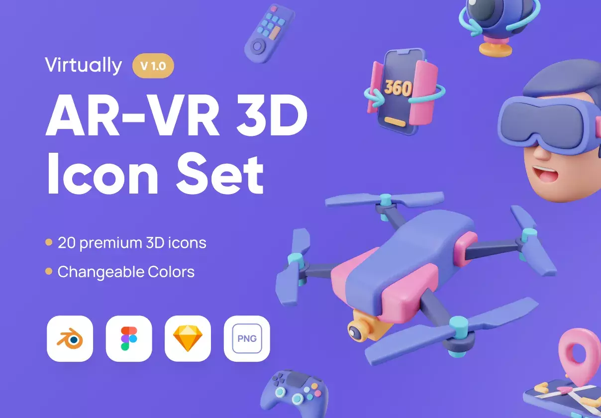 Virtually - AR-VR 3D Icon Set