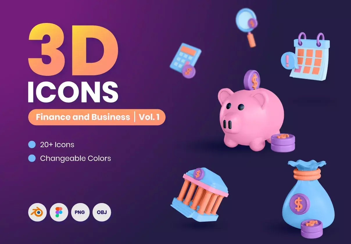 25 3D Finance & Business Icons