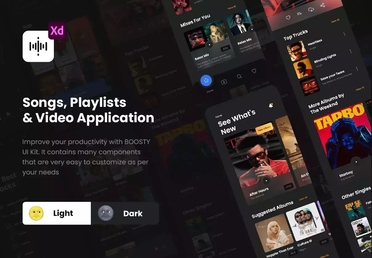 Songs, Playlists and Video Application - UI Kit BOOSTY