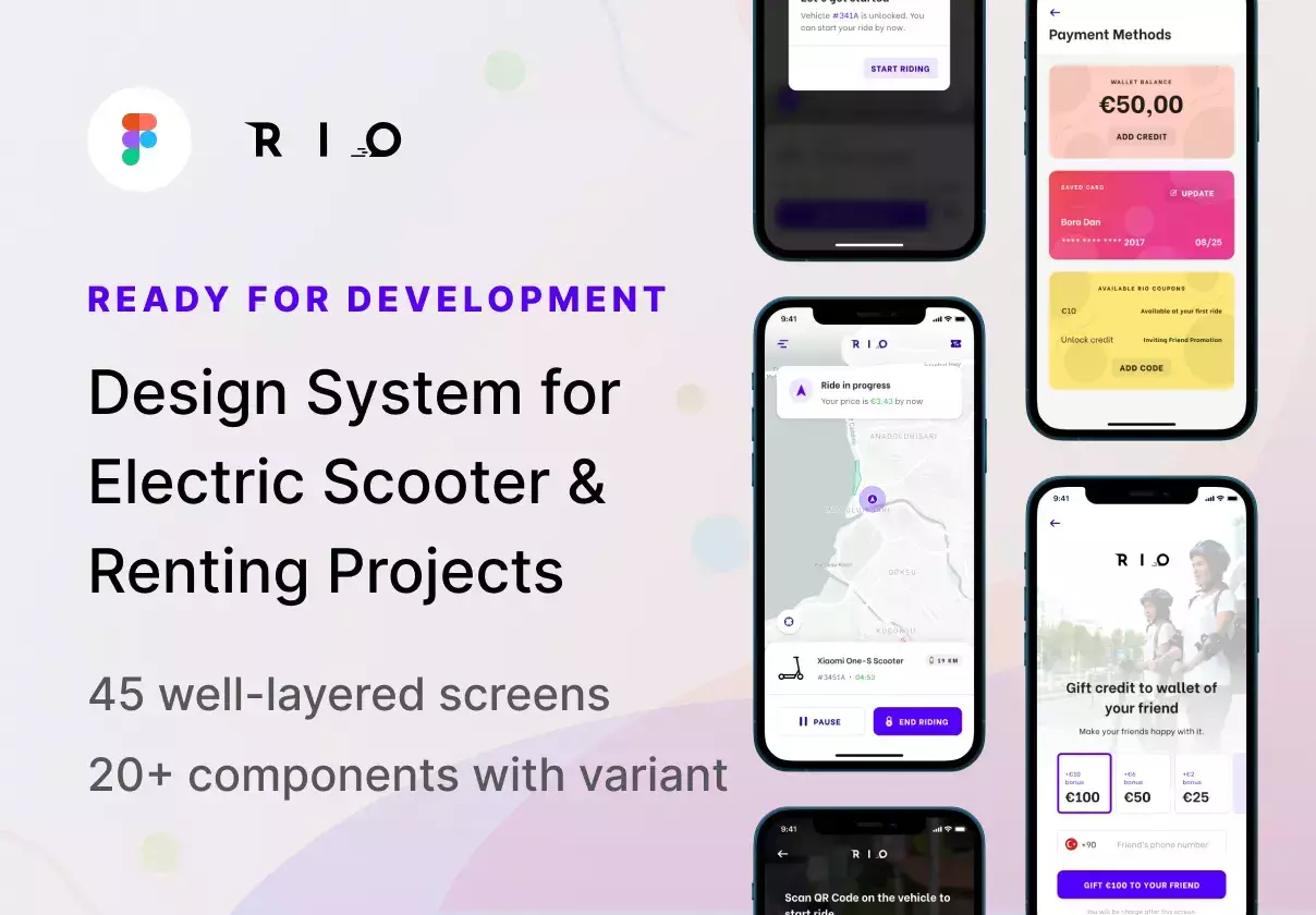 Ready for Development Design System for Electric Scooters Sharing and Renting Projects