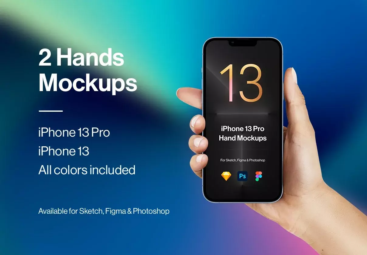 2 Hands Mockups iPhone 13 Pro & iPhone 13