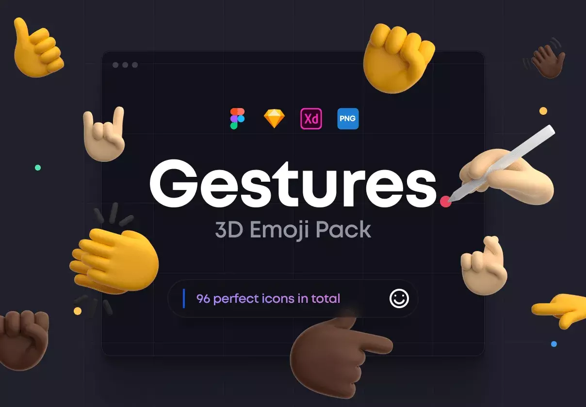 96 colorful and cute 3D hand icons