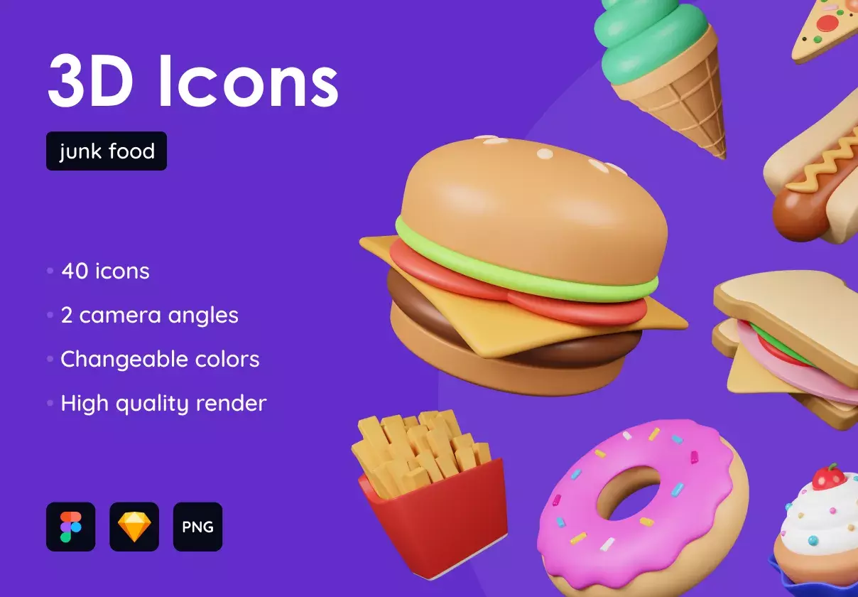 Junk Food Pack - Customizable 3D Icons