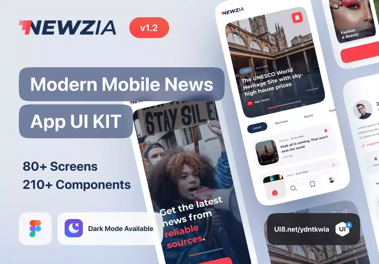 Newzia - Modern Mobile News App UI Kit