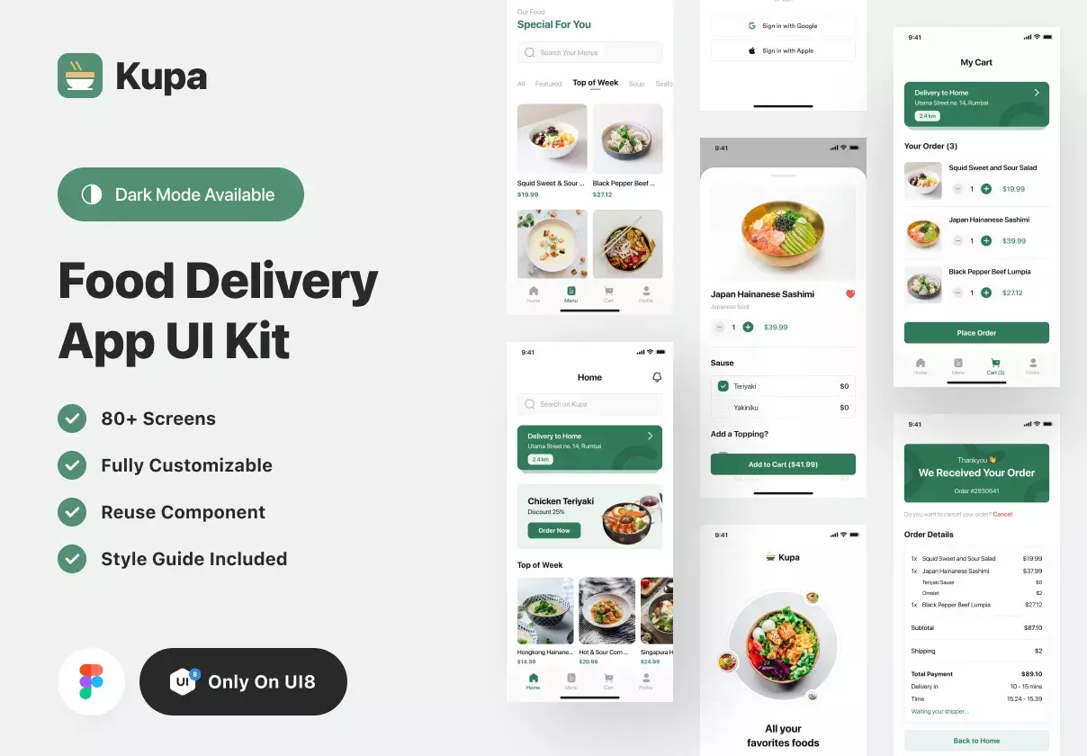 Kupa - Food Delivery App UI Kit