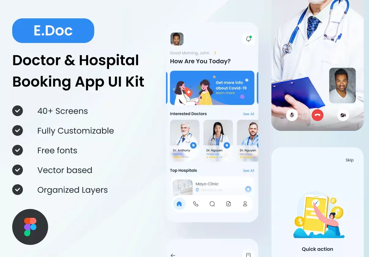 E.Doc - Doctor & Hospital Booking App UI Kit