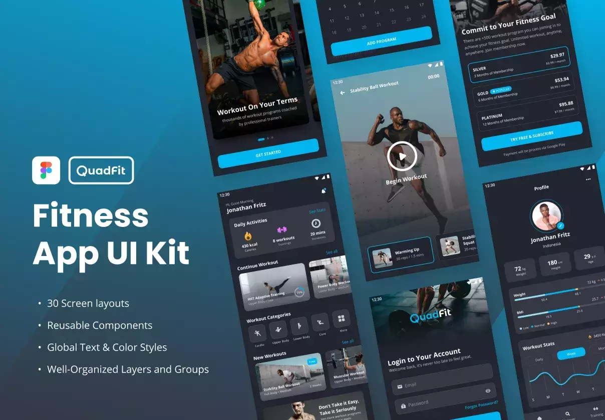 QuadFit - Fitness App UI Kit