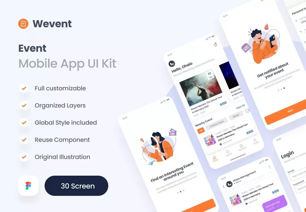 Wevent - Event Booking App UI Kit