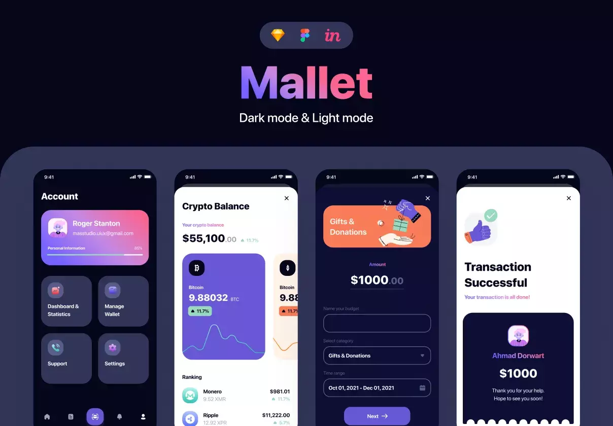 Mallet - Light mode & Dark mode UI Kit