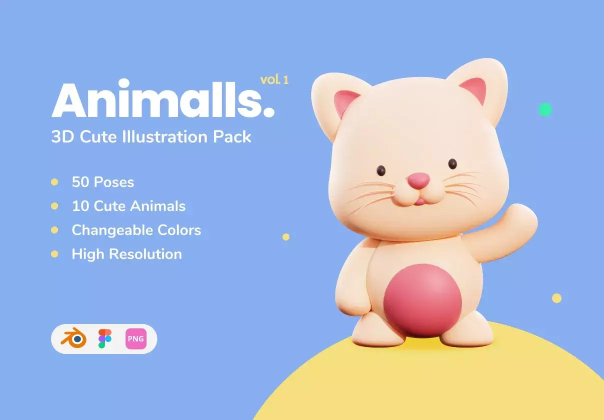 50 poses with 10 different cute animals characters