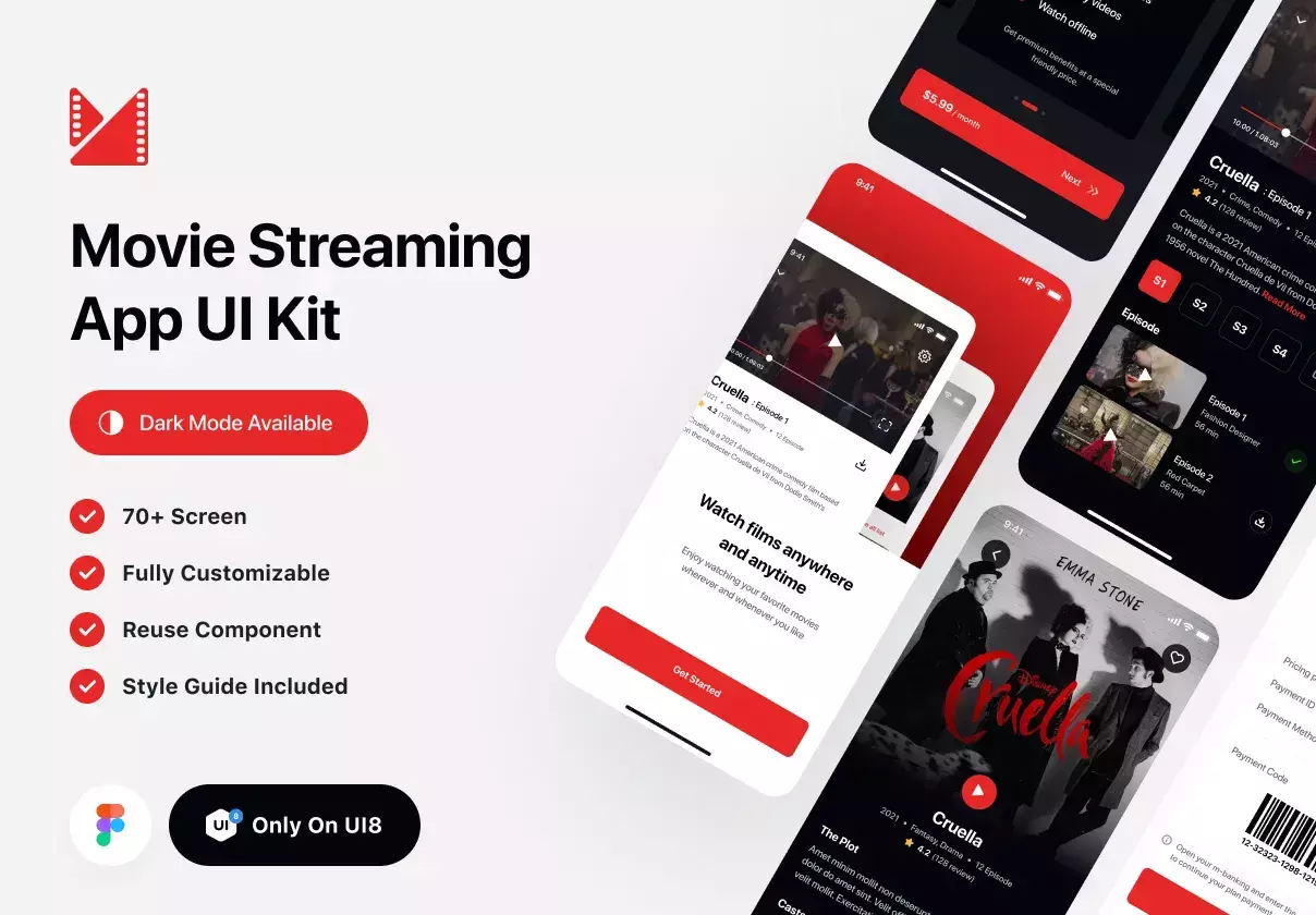 Premium Movie Streaming App UI Kit