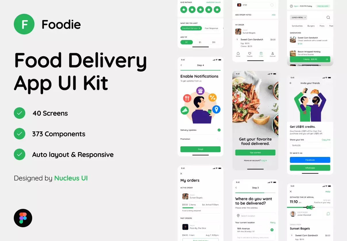 Foodie – Food / Restaurant Delivery Mobile App UI Kit for Figma