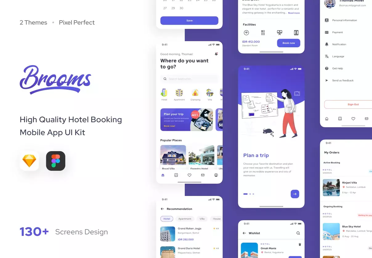 Broom - Hotel Airbnb Guesthouse Booking Mobile App UI Kit