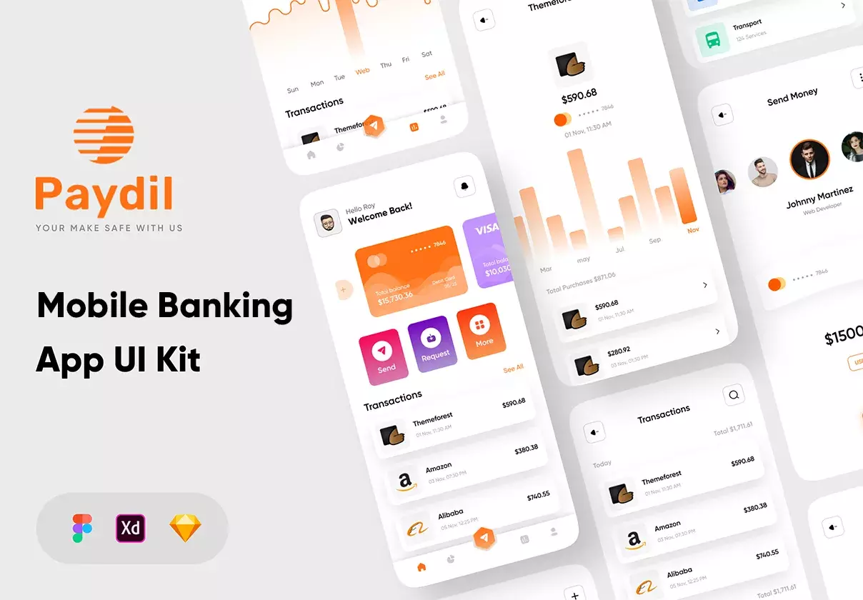 Paydil - Mobile banking app UI kit