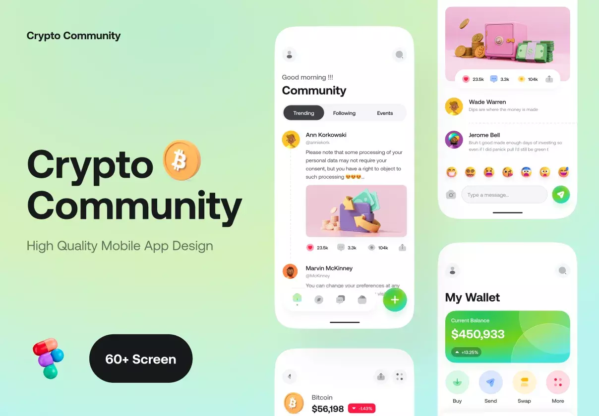 The Crypto Community App UI Kit | 60+ Screens | Available for Figma