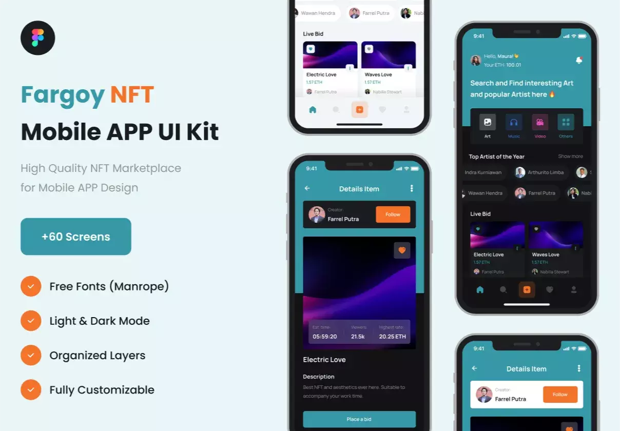 Modern iPhone X NFT Marketplace mobile App UI Kit