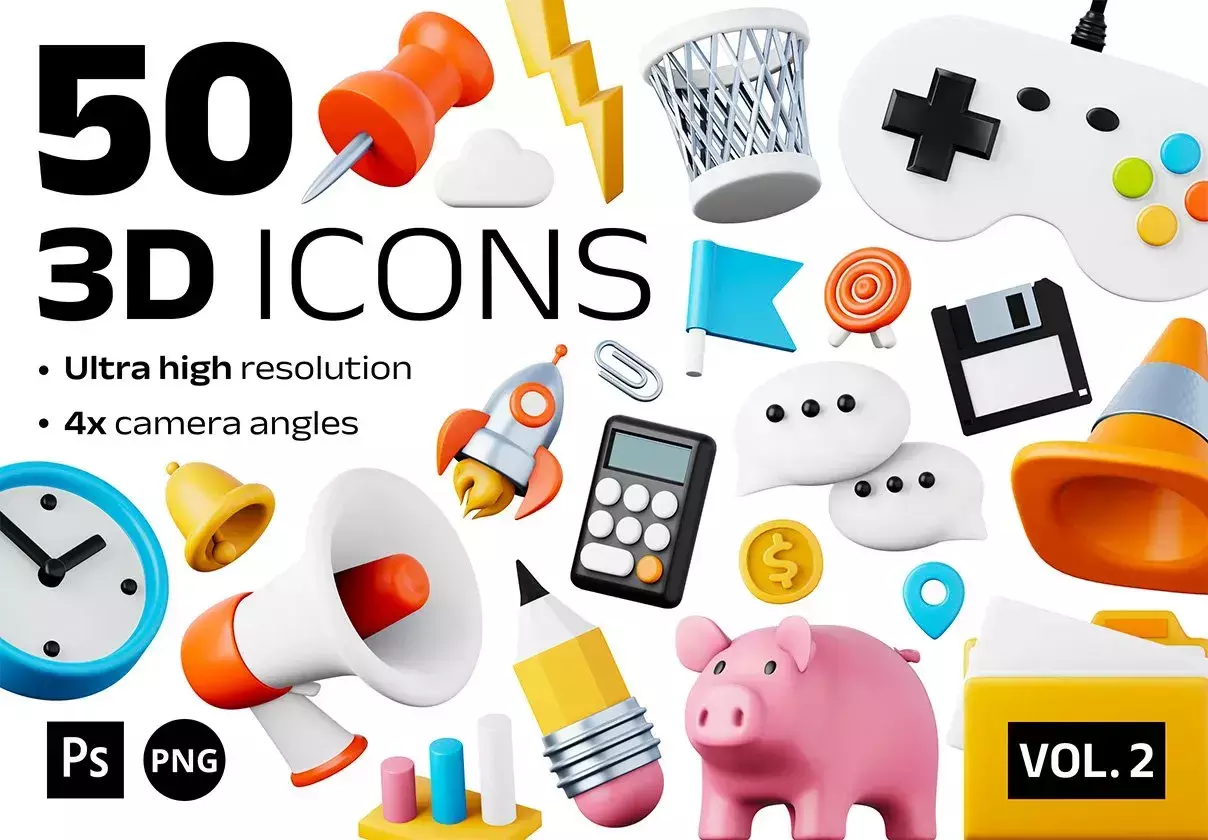 50 unique 3D icons Vol. 2 - Office