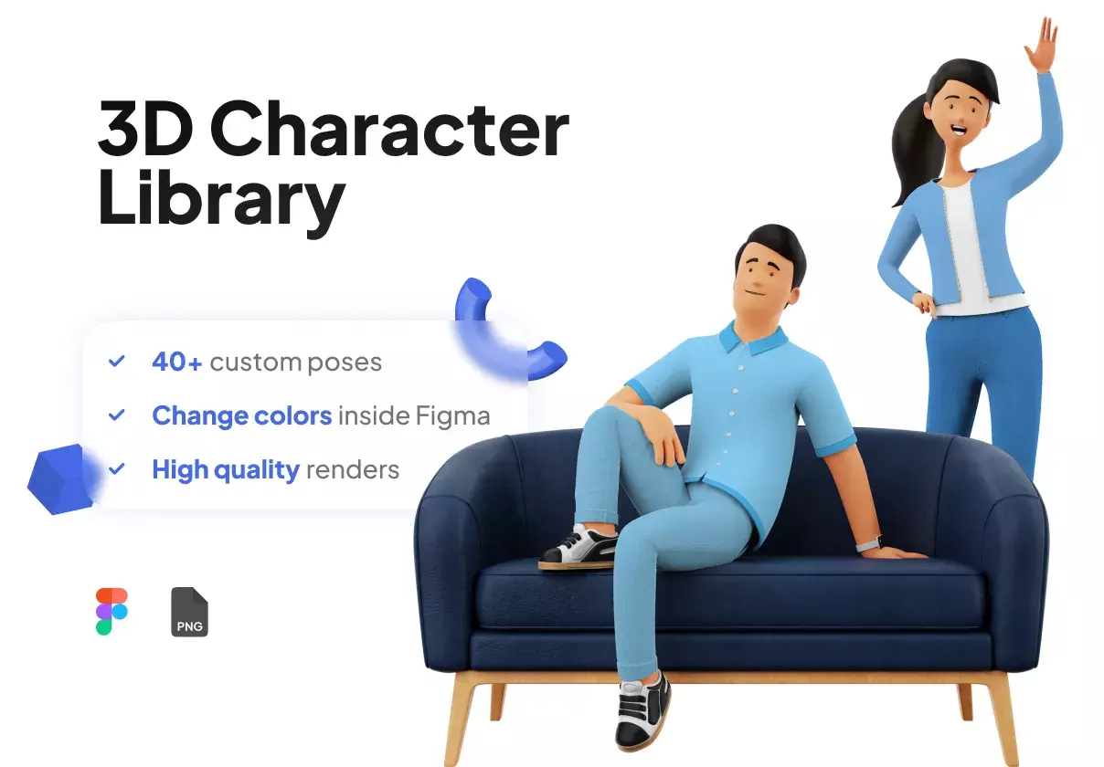 3D Character Illustration Pose Library Figma Pack