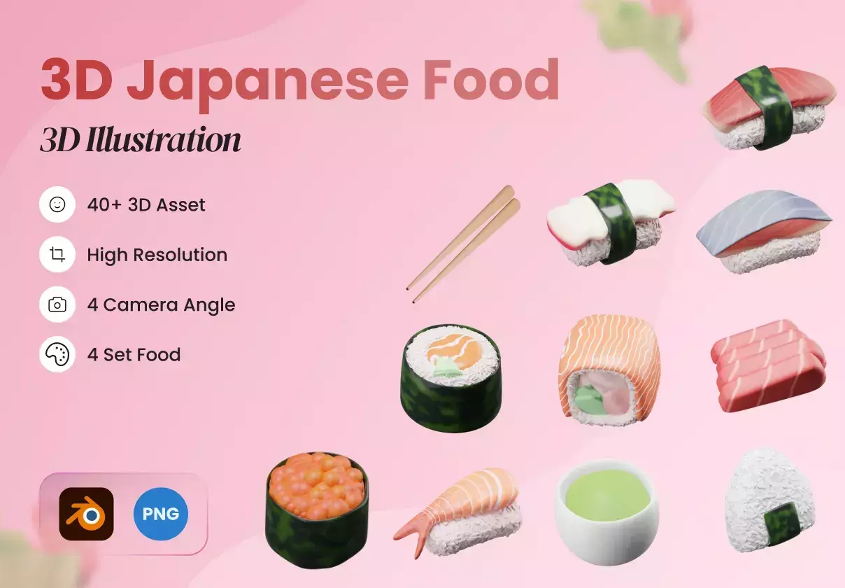 3D Japanese Food Illustration