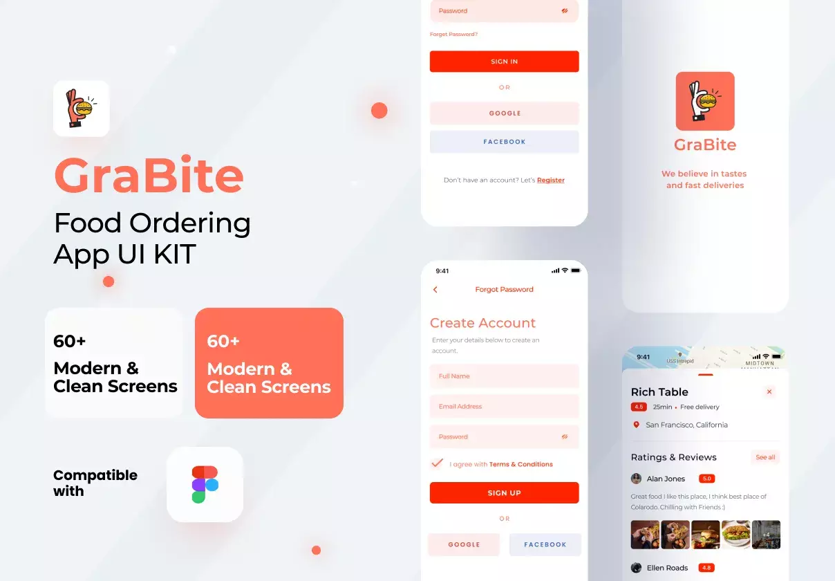 GraBite - A Food Order & Delivery App UI Kit