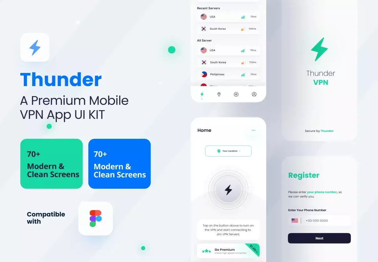 Thunder - A Premium Mobile VPN App UI Kit