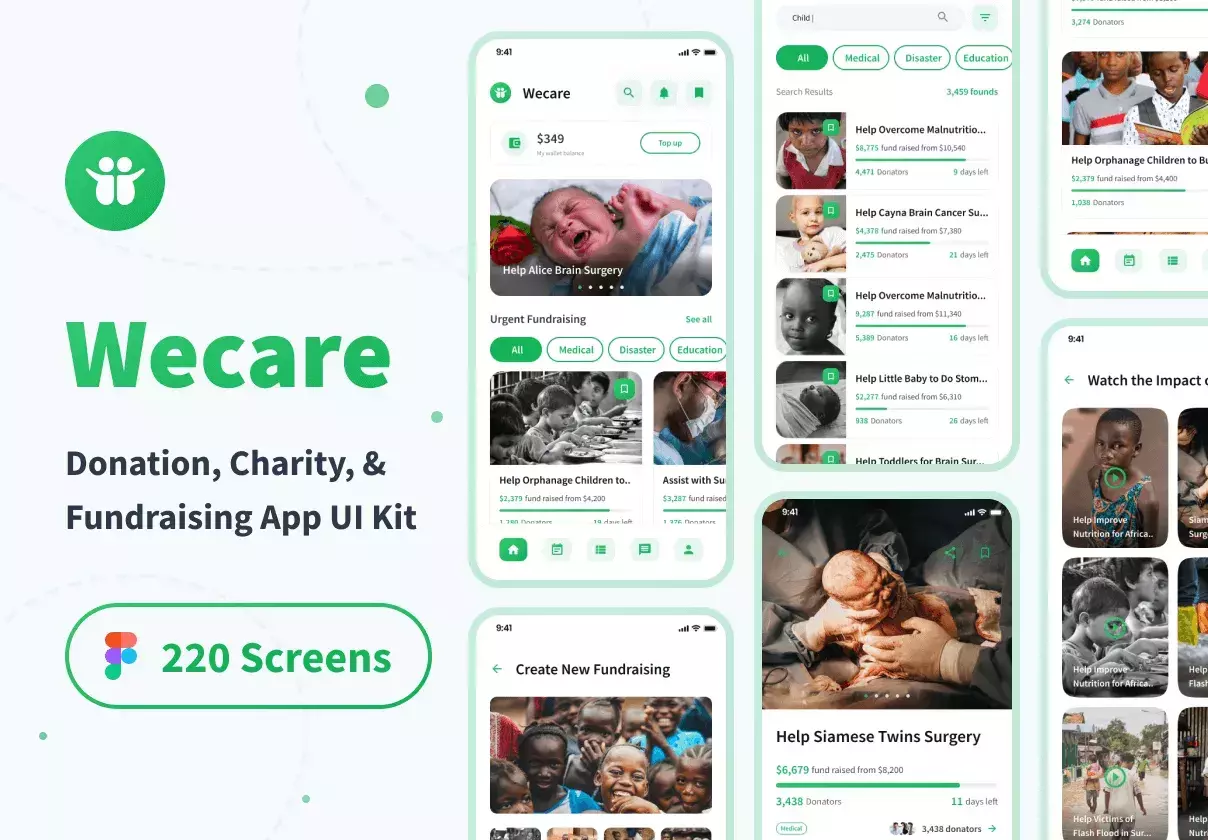 Wecare - Donation, Charity, & Fundraising App UI Kit