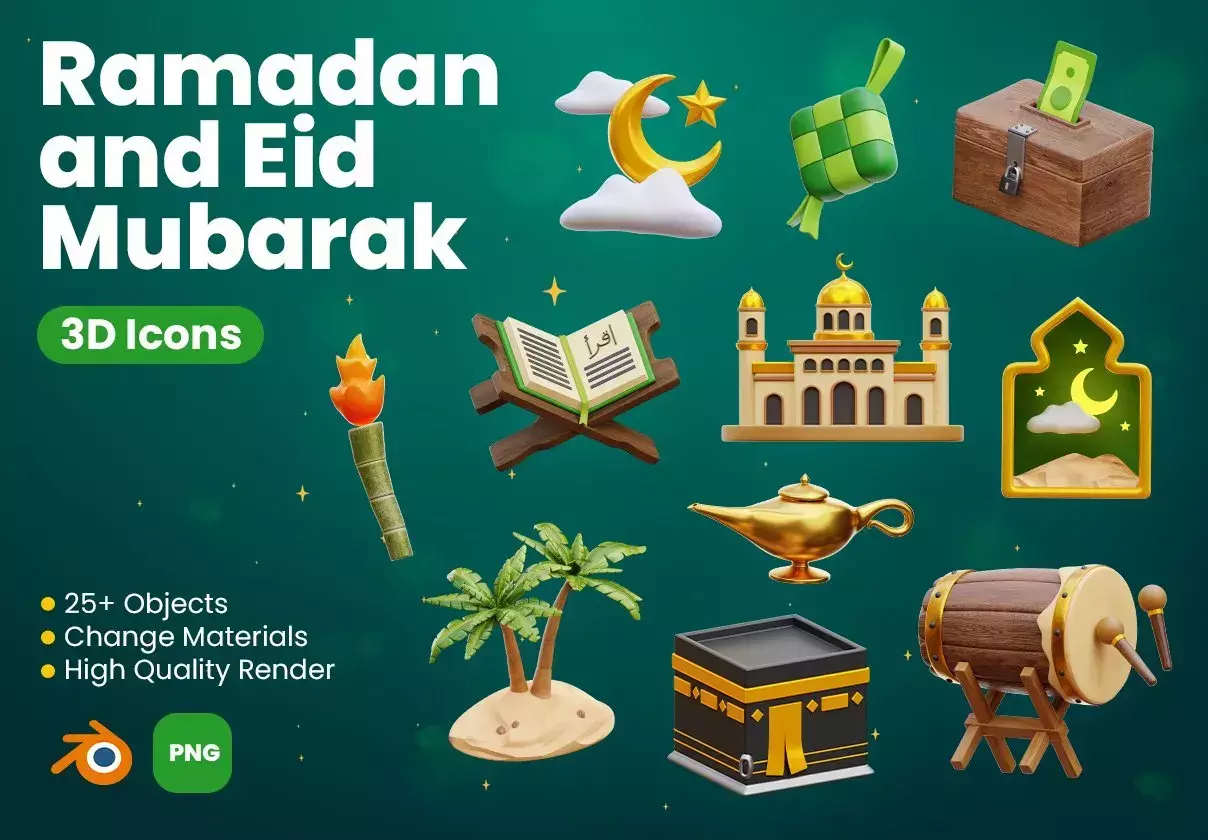 Ramadan and Eid Mubarak 3D Icons